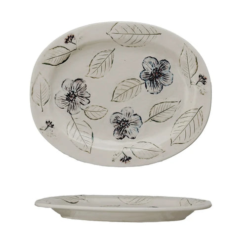 Stoneware Platter w/ Wax Relief Flowers