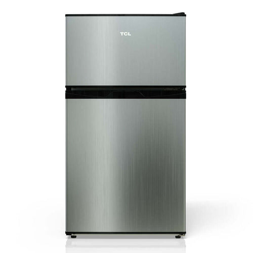 TCL 18 in. 3.1 Cu. Ft. Compact Top Freezer Mini Fridge in Silver (TRM31D4AV) main image.