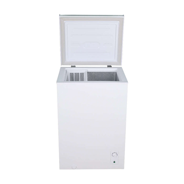 TCL 22 in. 3.4 Cu. Ft. Compact Freestanding Chest Freezer in White (TRC04M3AW) open.