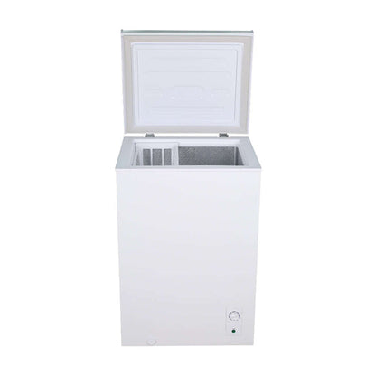 TCL 22 in. 3.4 Cu. Ft. Compact Freestanding Chest Freezer in White (TRC04M3AW) open.