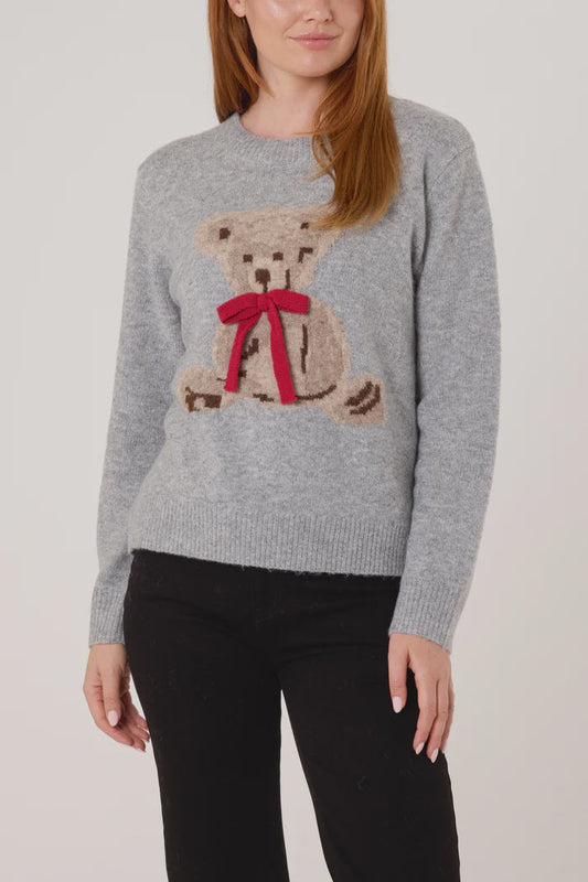 Teddy Bear Jacquard Jumper - Grey