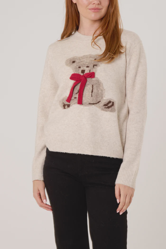 Teddy Bear Jacquard Jumper - Stone