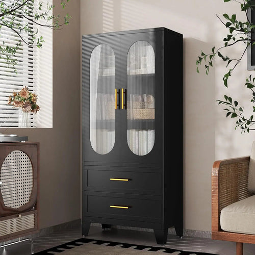 Tess Black Cabinet With Glass Canva Home