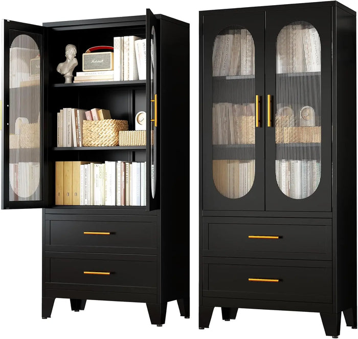 Tess Black Cabinet With Glass Canva Home