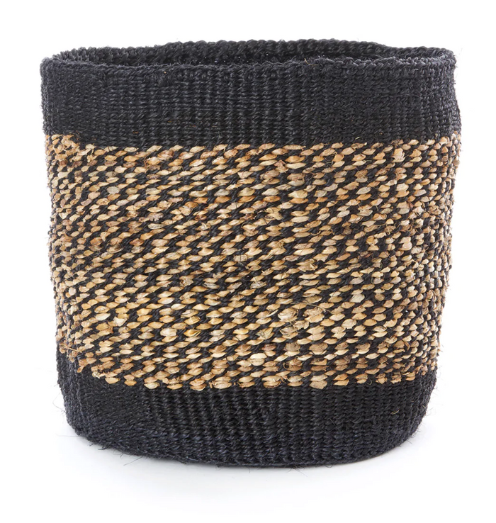 Three Handwoven Black & Beige Sisal Nesting Baskets, Kenya, Fair Trade