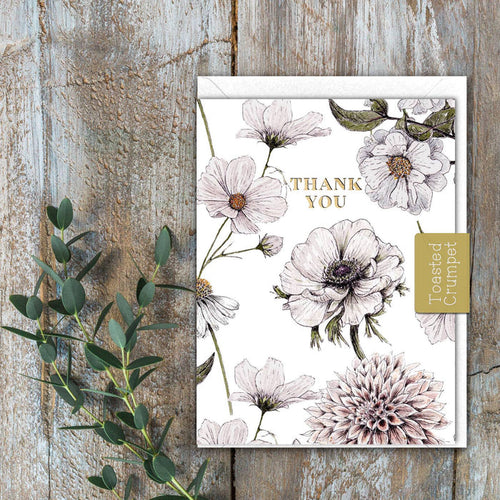 Toasted Crumpet Petite Greetings Card - White Flowers Thank You