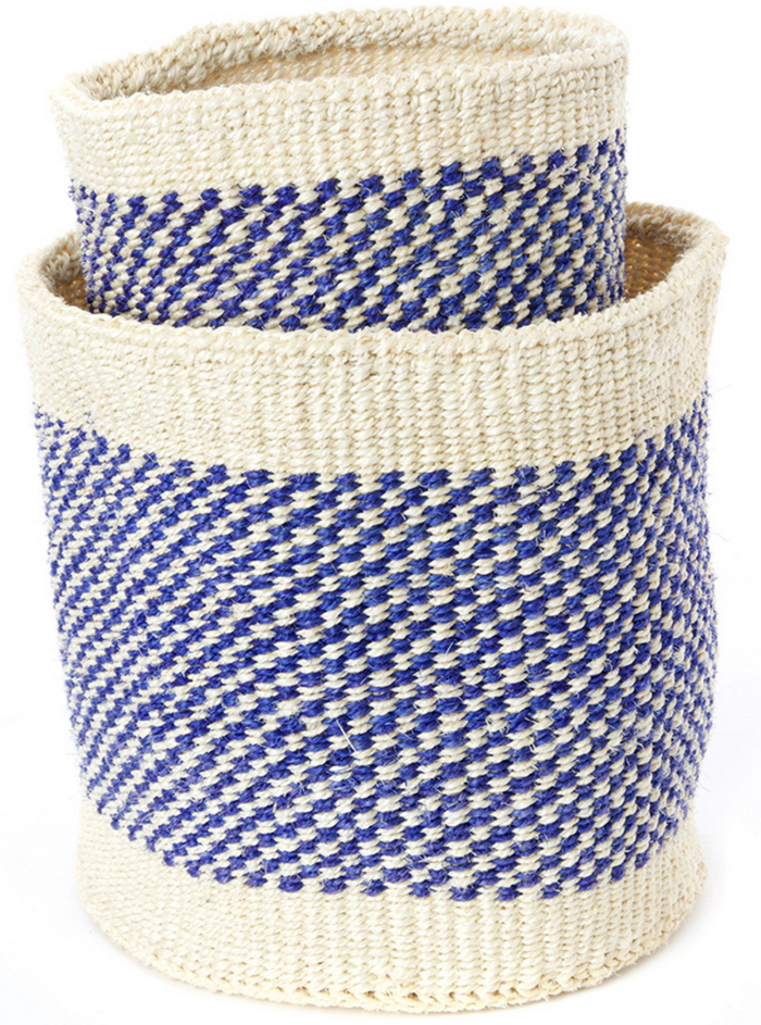Two Handmade Blue & Cream Sisal Nesting Baskets, Kenya, Fair Trade