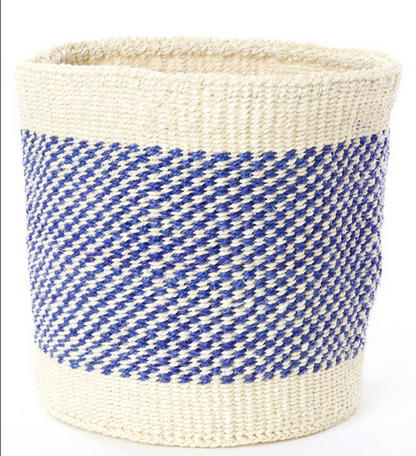 Two Handmade Blue & Cream Sisal Nesting Baskets, Kenya, Fair Trade