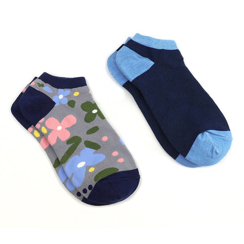 Two Pack Ladies Trainer Socks - Blue / Floral