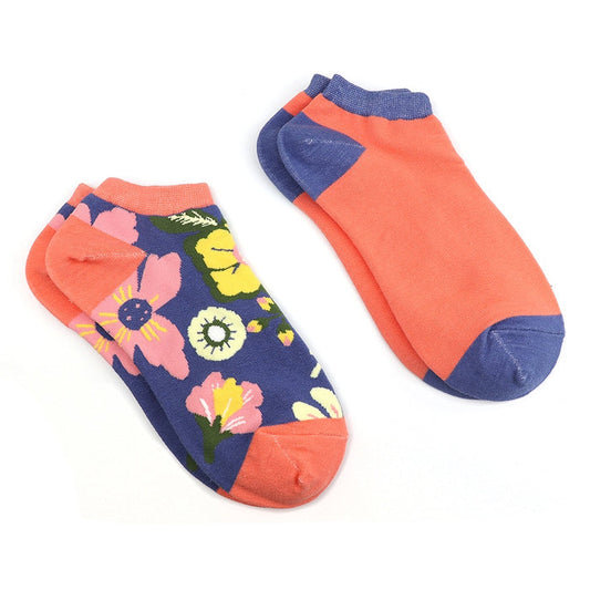 Two Pack Ladies Trainer Socks - Coral & Blue