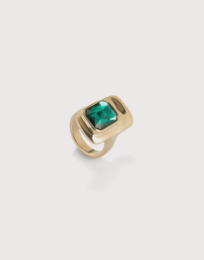 UNOde50 Gold Plated Ring With Green Crystal