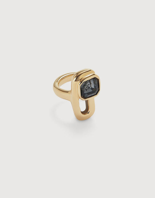 UNOde50 Gold Square Crystal Ring - Black