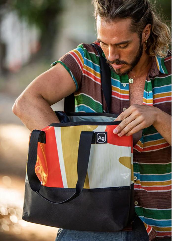 Upcycled Billboard Zipper Top Tote Bag - Medium, Sustainable, Saves Landfill Space