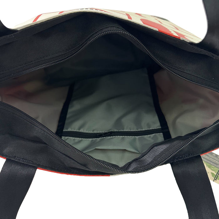 Upcycled Billboard Zipper Top Tote Bag - Medium, Sustainable, Saves Landfill Space