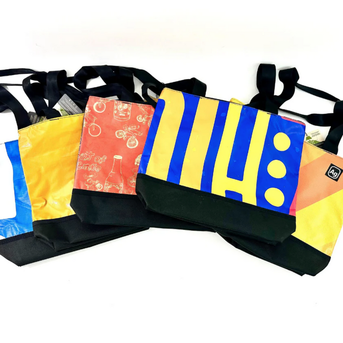 Upcycled Billboard Zipper Top Tote Bag- Large, Sustainable