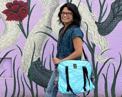 Upcycled Bowler / Diaper Bag, Made from Seed Bags, Saves Landfill Space