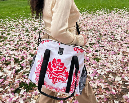 Upcycled Bowler / Diaper Bag, Made from Seed Bags, Saves Landfill Space