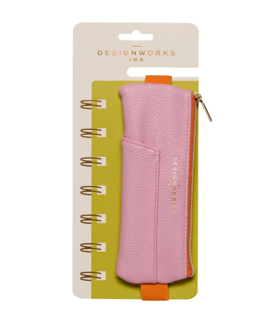 Vegan Leather Pen Pouch - Pink & Orange