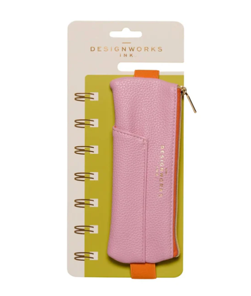 Vegan Leather Pen Pouch - Pink & Orange