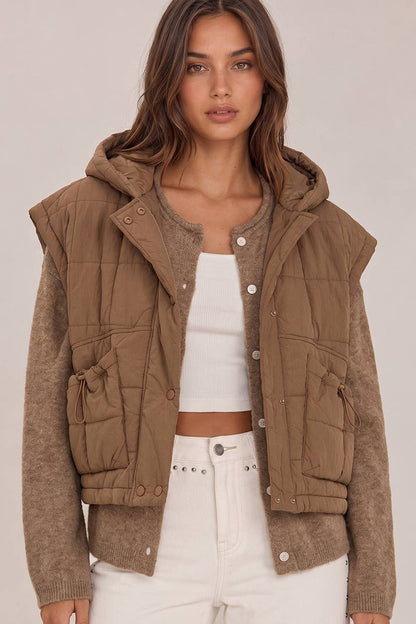 VERY J - NJ90482-Quilted Hooded Puffer Vest