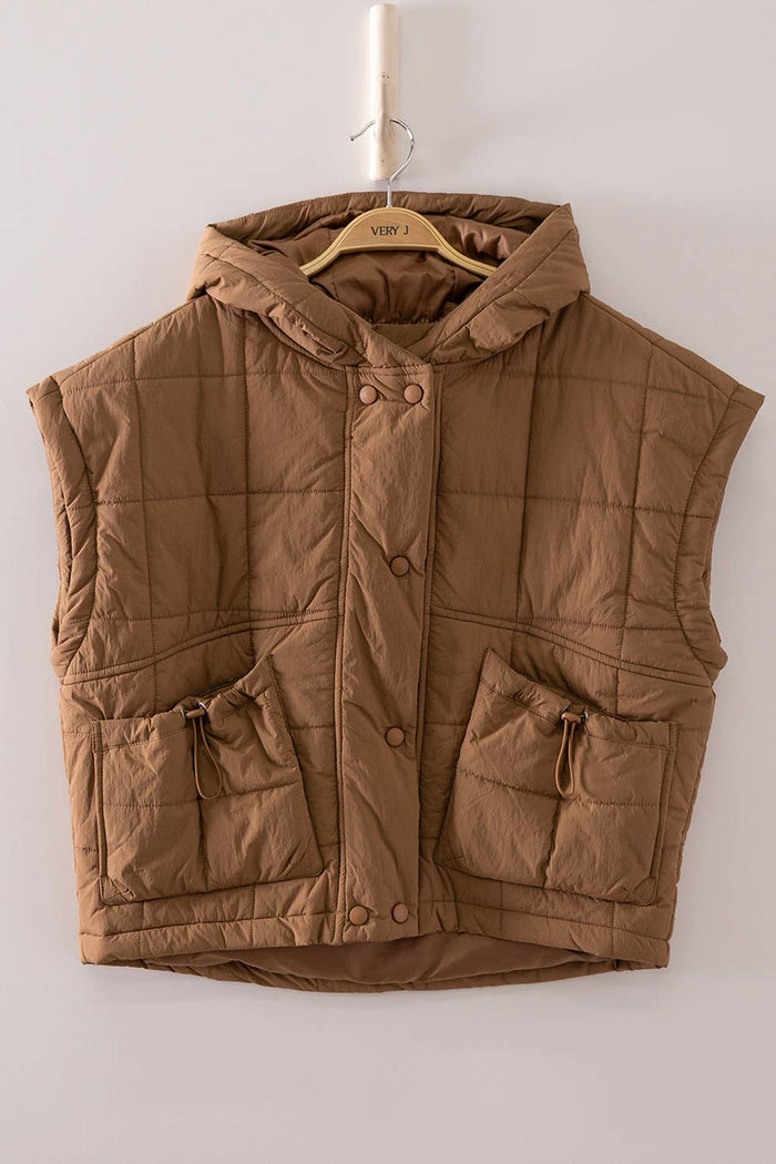 VERY J - NJ90482-Quilted Hooded Puffer Vest