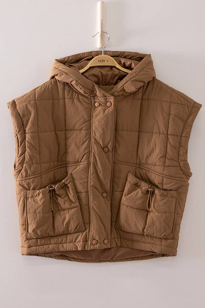 VERY J - NJ90482-Quilted Hooded Puffer Vest