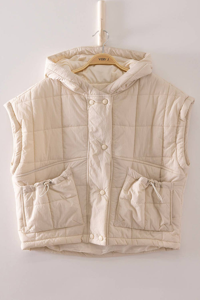 VERY J - NJ90482-Quilted Hooded Puffer Vest