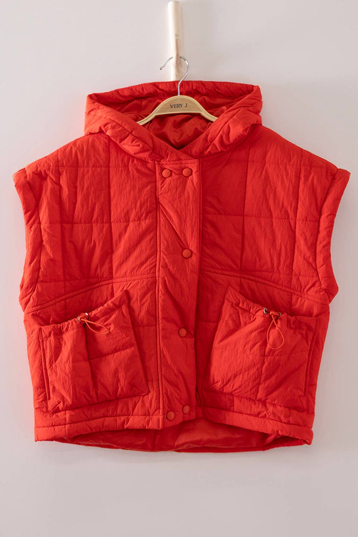 VERY J - NJ90482-Quilted Hooded Puffer Vest