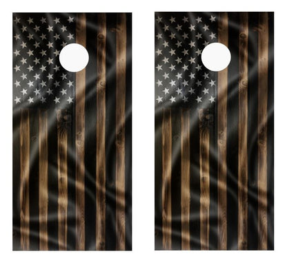 Wavy Wood American Flag Cornhole Design