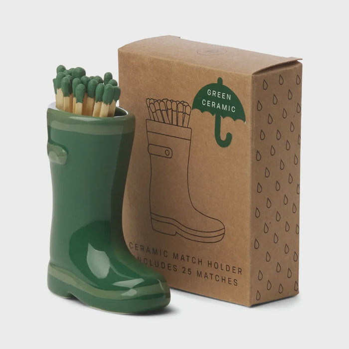 Wellington Boot Matches Holder - Dark & Light Green