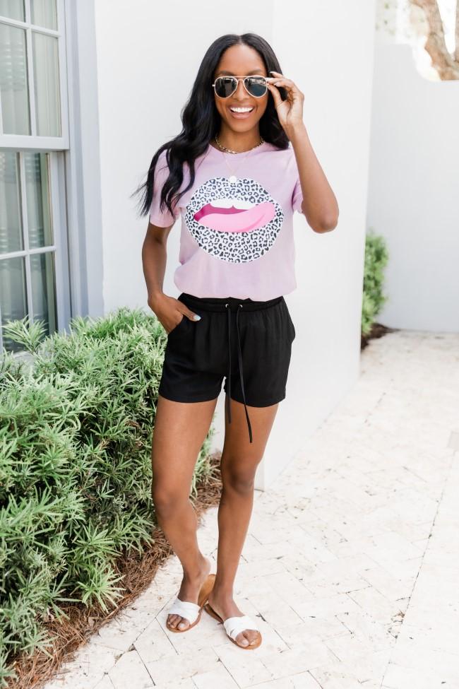 White Animal Print Lips Lilac Graphic Tee