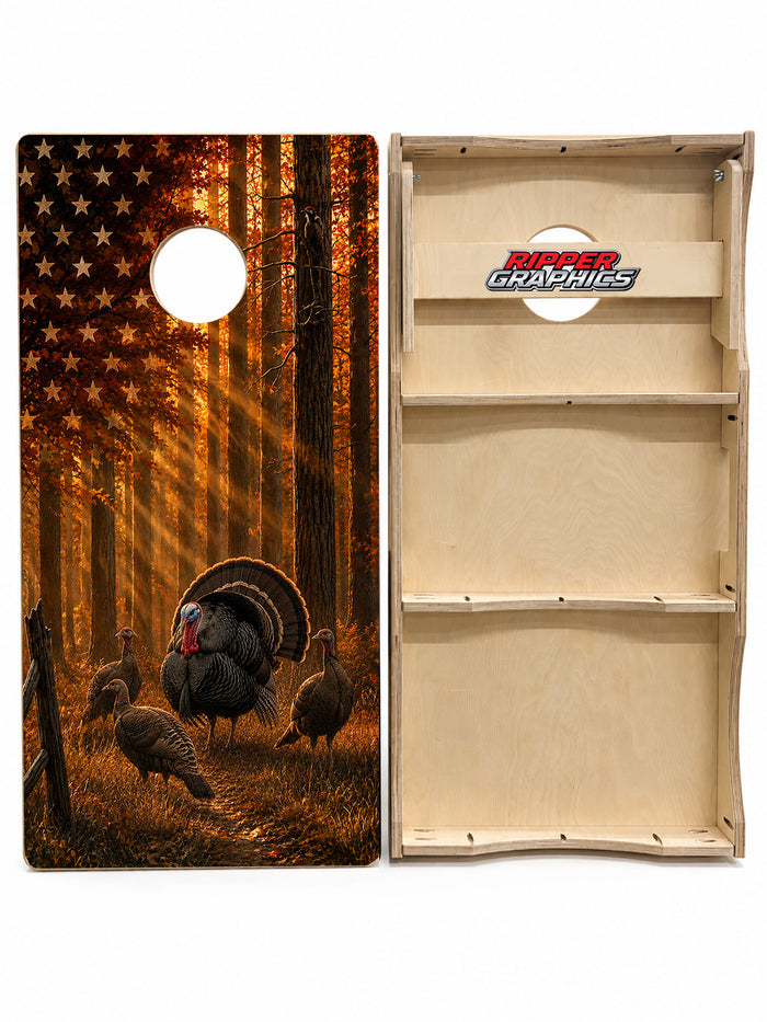 Wild Turkey American Flag Cornhole Design