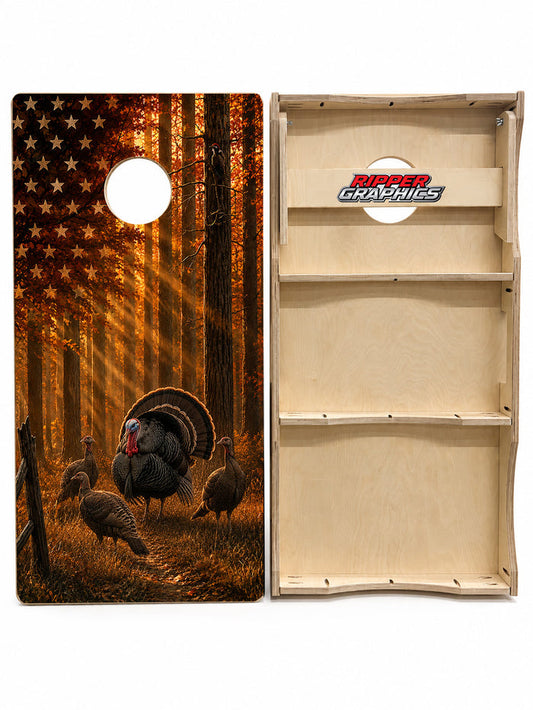 Wild Turkey American Flag Cornhole Design