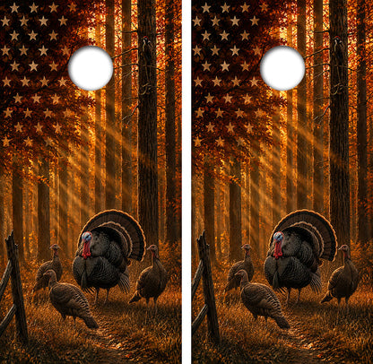 Wild Turkey American Flag Cornhole Design