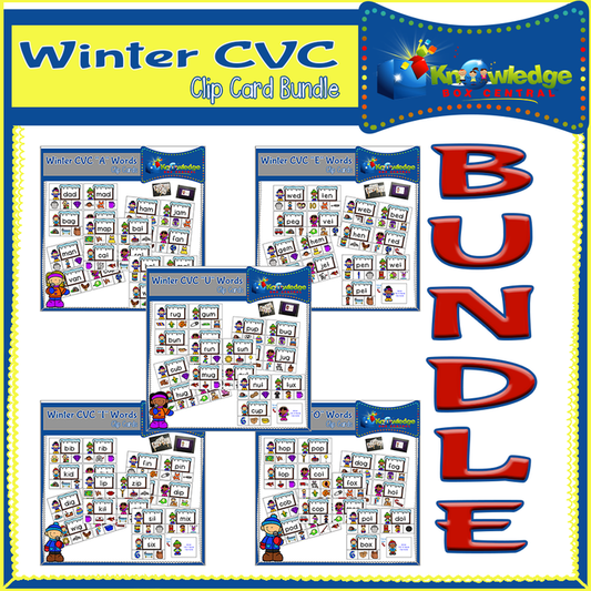 Winter CVC Words Clip Cards BUNDLE