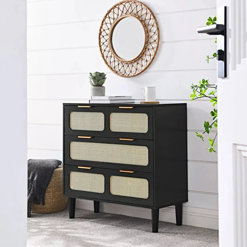 Zain Rattan Black Small 3 Drawer Chest Dresser Canva Home