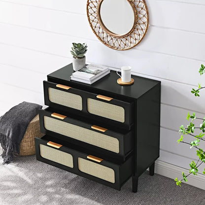 Zain Rattan Black Small 3 Drawer Chest Dresser Canva Home