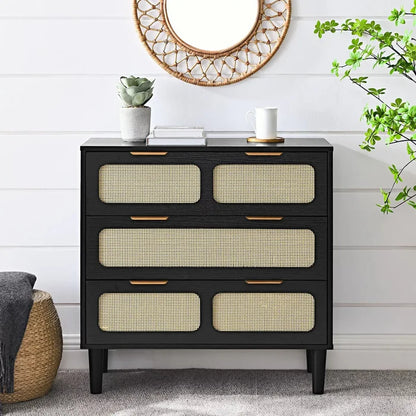 Zain Rattan Black Small 3 Drawer Chest Dresser Canva Home
