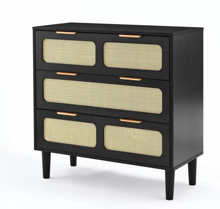 Zain Rattan Black Small 3 Drawer Chest Dresser Canva Home