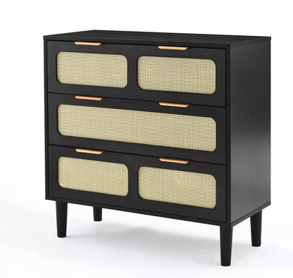 Zain Rattan Black Small 3 Drawer Chest Dresser Canva Home