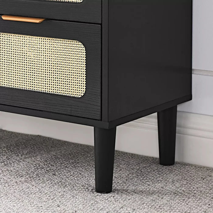 Zain Rattan Black Small 3 Drawer Chest Dresser Canva Home