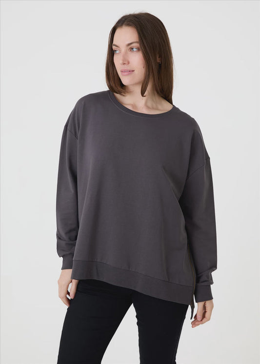 Zip Detail Sweatshirt - Slate Grey